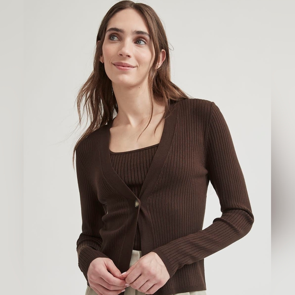 Rw&co Brown Ribbed Cardigan